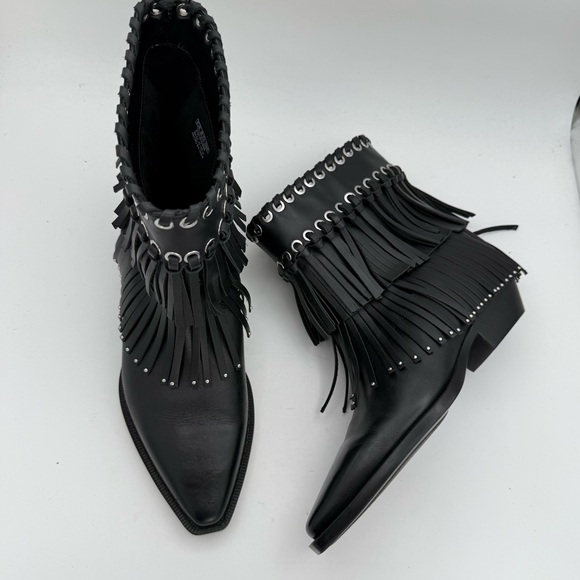 Zara Shoes - ZARA women’s Fringe Cowboy studded genuine leather Ankle Boots pull on Bootie 8